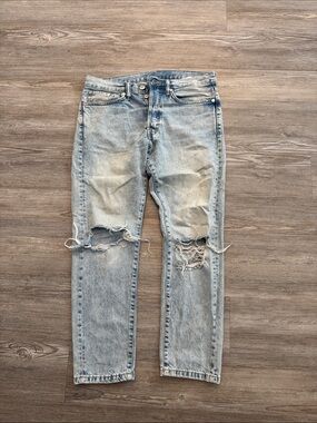H&M Light Blue Straight-Leg Jeans with Knee Distress
